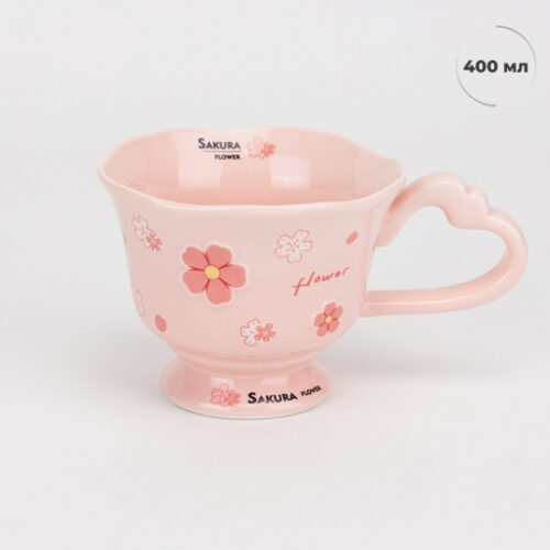 Чашка керамічна «Сакура» 400 мл рожева
