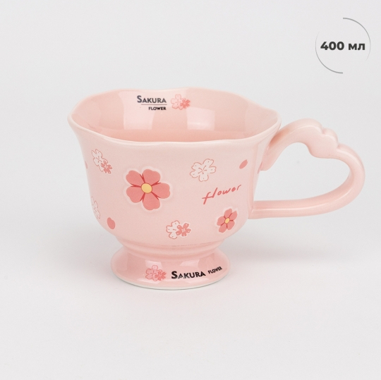 Чашка керамічна «Сакура» 400 мл рожева