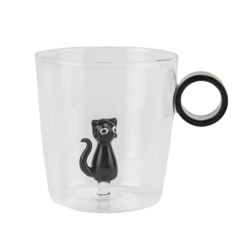 Чашка скляна з фігуркою “Чорний кіт” 300 мл