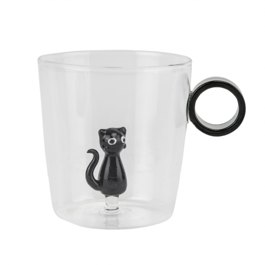 Чашка скляна з фігуркою “Чорний кіт” 300 мл