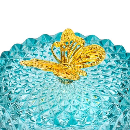 Шкатулка скляна "Золотий метелик" бірюза 10,5 см