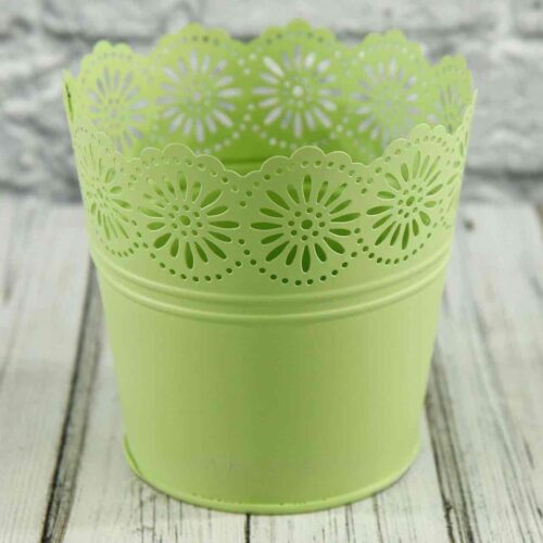 Кашпо металеве ажурне «відерце» (14*13*10) зелений