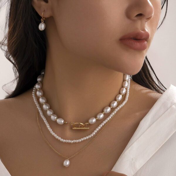 Намисто-Чокер/ Кольє потрійне ланцюжки/ перли з кулоном золотий