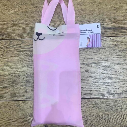 Шторка для душу "Котик" Tiger 180х185 в чохлі + 12 гачків рожева