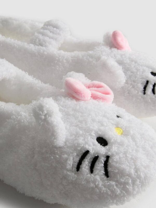 Тапочки-балетки жіночі "Hello Kitty" Primark тедді з ремінцем білі