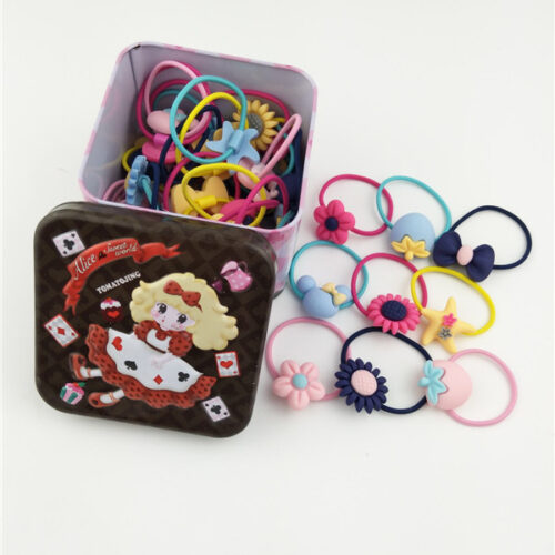 Гумки для волосся дитяча, набір 40 шт, в коробці дівчинка, кольорові