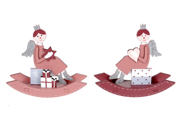 Ялинкова прикраса "Янгол на гойдалці" 13 см (дерево)