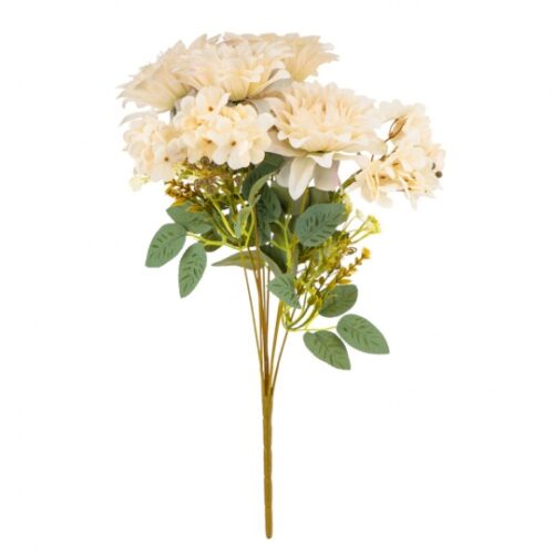 Штучний букет “Квітковий ансамбль” (6 жоржин і 3 гортензії) кремовий 45 см