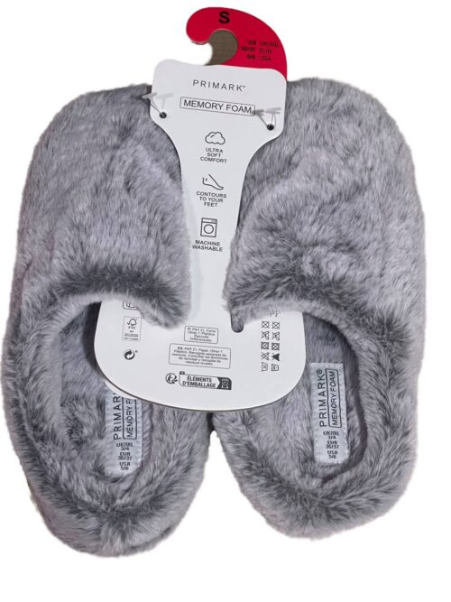 Тапочки-сабо жіночі пухнасті Primark (устілка меморі) сірі