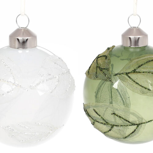 11534e1b-a84c-43c2-a2e7-a58cb9a6a0b2.jpg Ялинкова Куля "Листок" біла/зелена 8 см (скло)