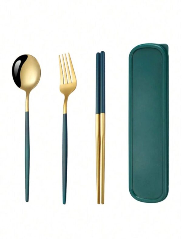 Набір столових приборів (Виделка/Ложка/ Палички для суші) з нерж. сталі смарагдово-золотий
