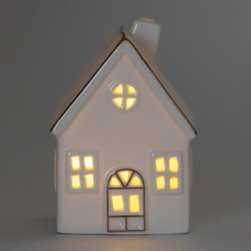 Декор керамічний "Будиночок" з LED підсвічуванням 11*7,8*6,2 см білий