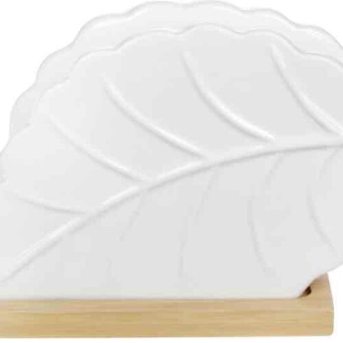 Серветниця порцелянова "Лист" Naturel на бамбуковій основі, 9см біла