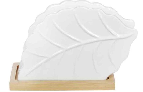 Серветниця порцелянова "Лист" Naturel на бамбуковій основі, 9см біла