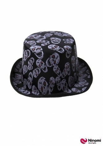 Капелюх-Циліндр на Хелловін "Черепи" чорний