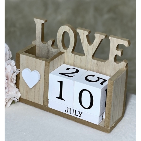 Вічний календар "LOVE" дерев'яний кубики (натуральний з білим)