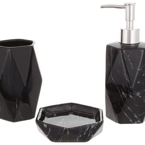 Набір для ванної кімнати "Мармур" мильниця/дозатор/склянка чорний 3 шт