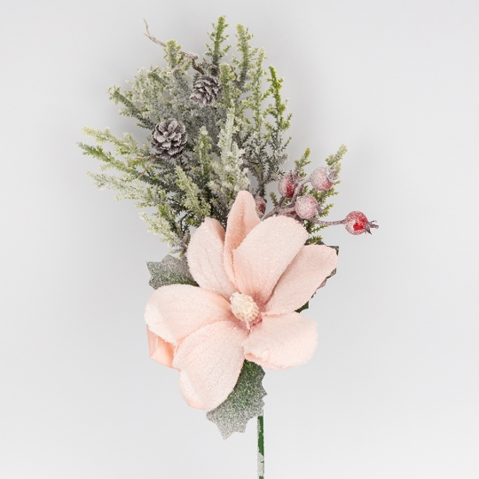 Декоративна гілка "Засніжена магнолія" рожева 47 см