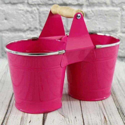 Кашпо металеве подвійне глянцеве овальне (8*11*10) рожевий фуксія