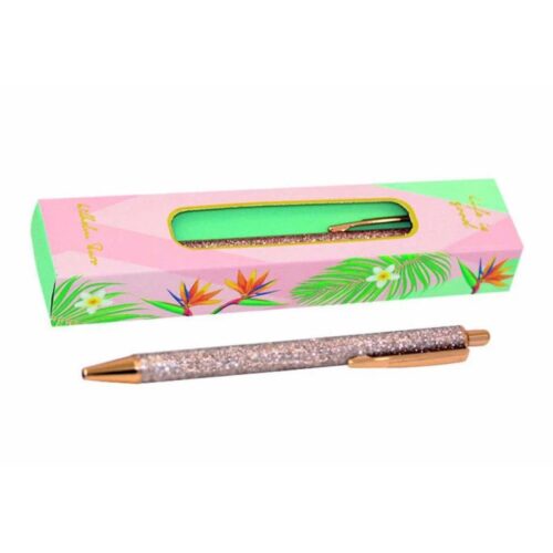 Ручка кулькова подарункова "WB" з глітером, рожеве золото