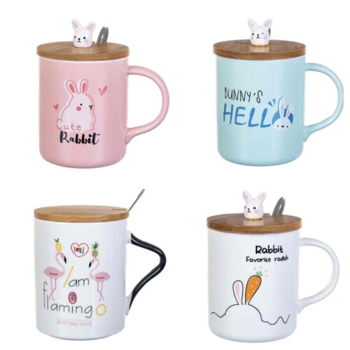 Чашка керамічна "Тварини" з бамбуковою кришкою 350 мл