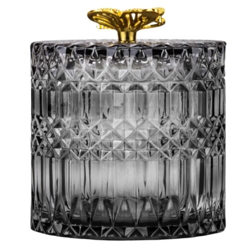 Шкатулка скляна "Золотий метелик" сіра 10,5 см