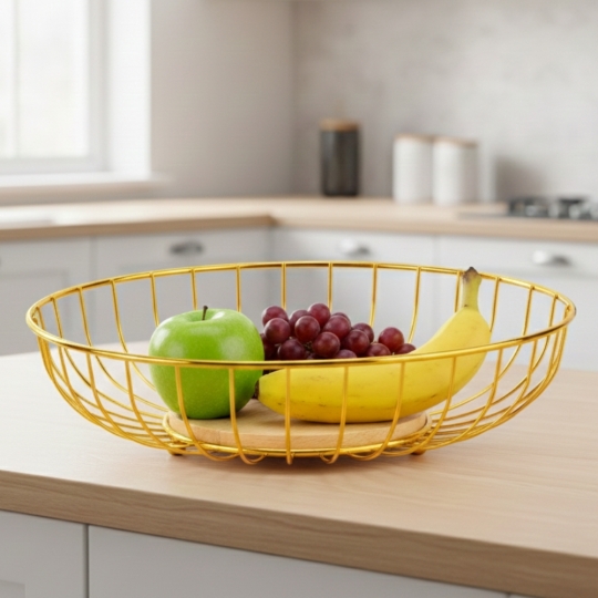 Фруктівниця "Фруктовий едем" 28*7 см метал/бамбук золота