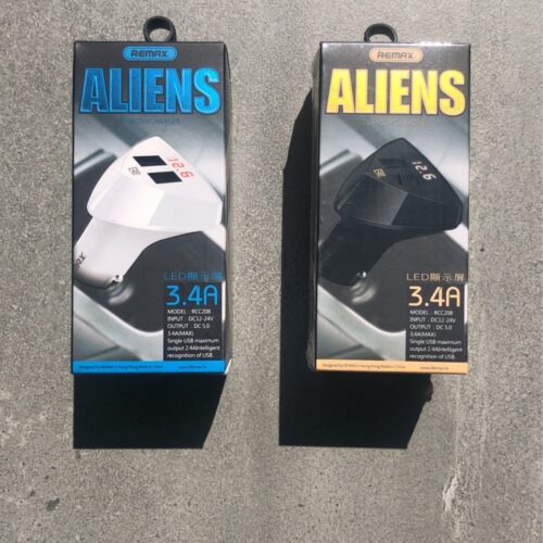 REMAX CAR CHARGER (ALIEN Series) (RCC208) LED 3.4A, 2 порта, чорний, білий