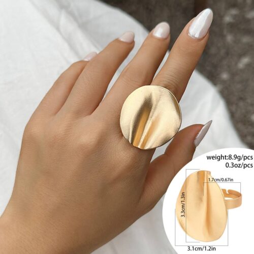 Каблучка жіноча геометрична вигнуте коло масивна золота (8135)