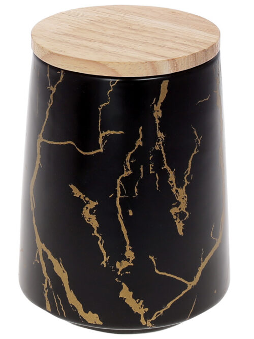 Банка порцелянова "Мармурова Розкіш" 720мл з бамб. кришкою чорний із золотом