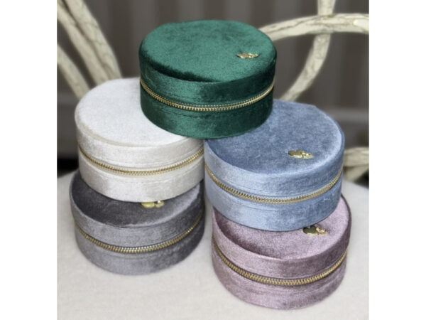 Скринька для прикрас оксамитова кругла (10,5*5,2) мікс кольорів