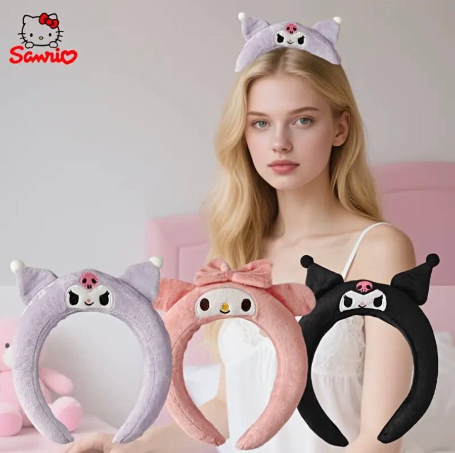 Обруч для волосся плюшевий "Hello Kitty & Friends/ Куромі" чорний/ фіолетовий