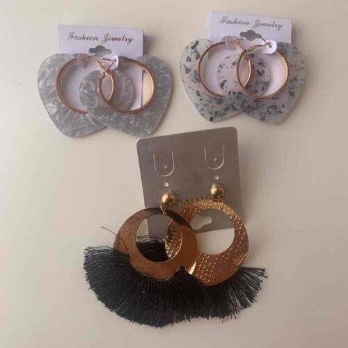 Сережки Fashion Jewelery акрилові/ метал/ з бахромою мікс