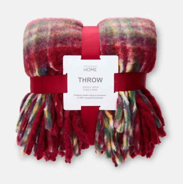 Плед THROW Primark з шотландським мотивом та китицями ворсистий 120*150 червоний