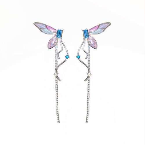 Сережки металеві "Стрикоза" срібні з блакитними камінцями (10234)