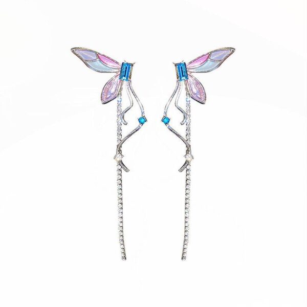 Сережки металеві "Стрикоза" срібні з блакитними камінцями (10234)