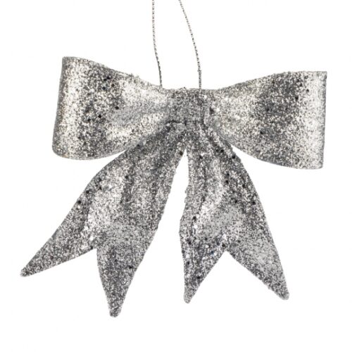 Бант декоративний 11 см блискучий срібний