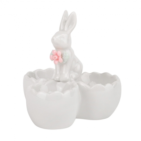 Підставка керамічна для 3 яєць "Білий кролик" 10,5 см біла