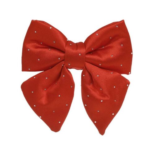 Бант декоративний атласний 13 см зі стразами червоний