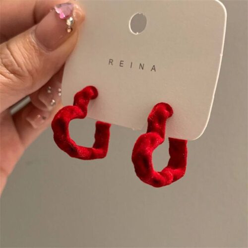 Сережки з флоковим напиленням "Серця" червоні (10547)