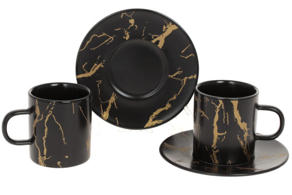 1e2c7b22-ec26-49cf-9e7a-82ab2cad5df6.jpg Чашка з блюдцем кавова/чайна порцелянова "Мармурова Розкіш" чорний із золотом 220 мл 1 шт