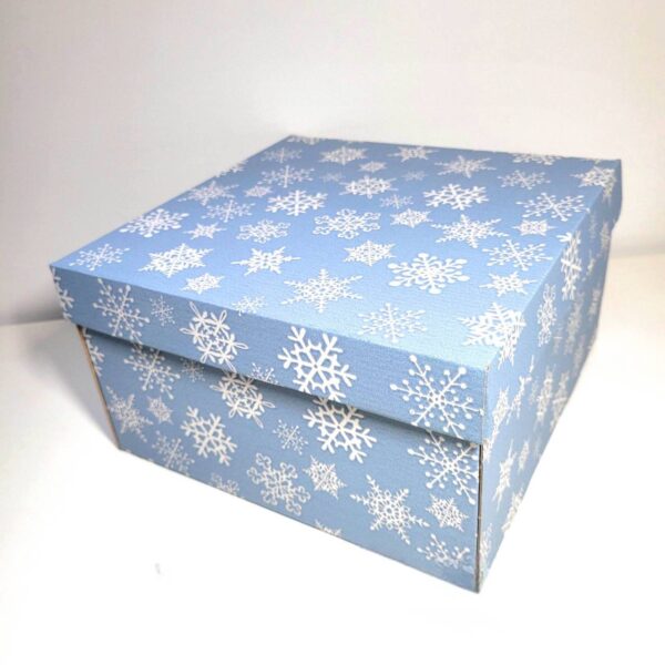 Коробка подарункова з мікрогофрокартону (27*27*15 см) Новорічна блакитна