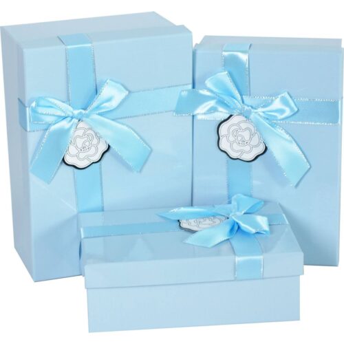 Коробка подарункова прямокутна блакитна зі стрічкою №2 (21*14*8 cм)
