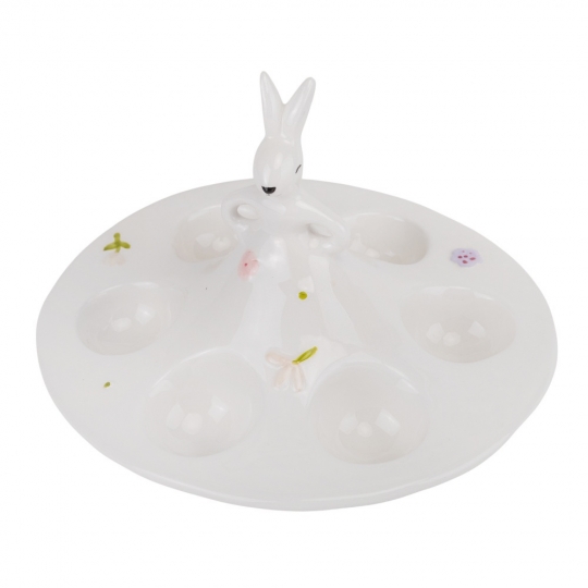 Підставка "Білий кролик у саду" для 6 яєць 14 см біла