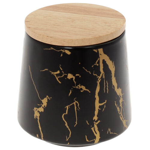 Банка порцелянова "Мармурова Розкіш" 520 мл з бамб. кришкою чорний із золотом