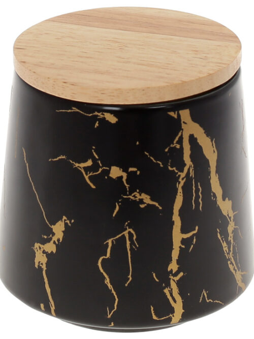 Банка порцелянова "Мармурова Розкіш" 520 мл з бамб. кришкою чорний із золотом