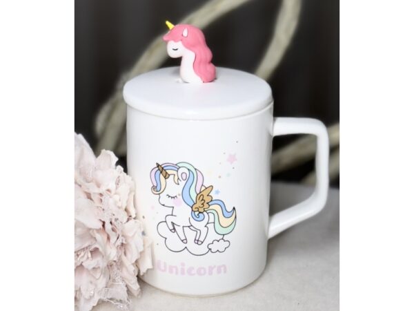 Чашка керамічна "Єдиноріг" з кришкою та ложкою 380 мл