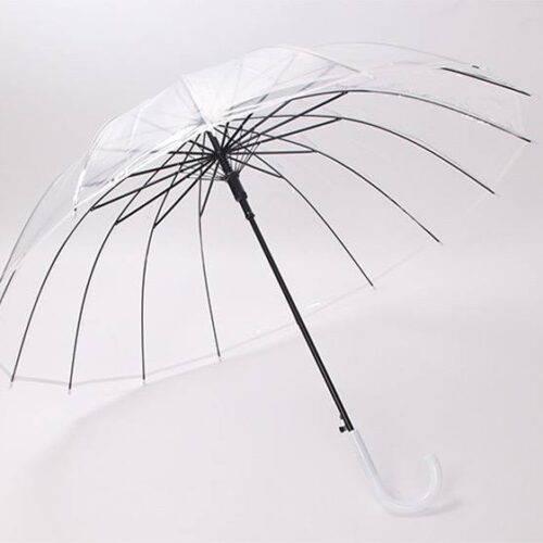 Парасоля-трость унісекс півавтомат 16 спиць/D 102 см прозора з білим кантом