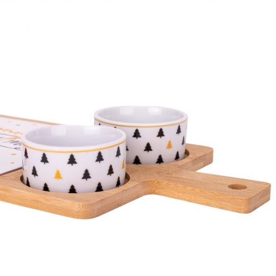 Набір піал з дощечкою на бамбуковій підставці "Merry Christmas" 32*17 см