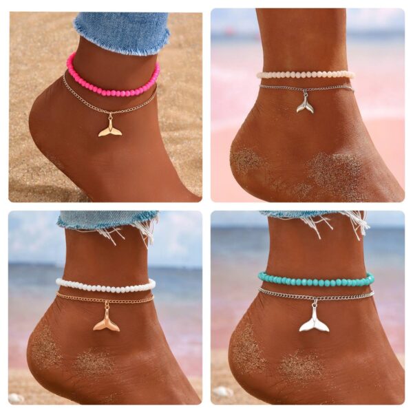 Прикраса на ногу "Хвіст рибки" ланцюжки/намистини 2 шт (1444)